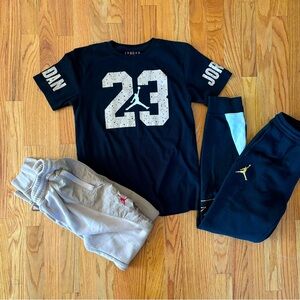 Jordan black tee with matching Jordan sweat pants, gently used, boys large